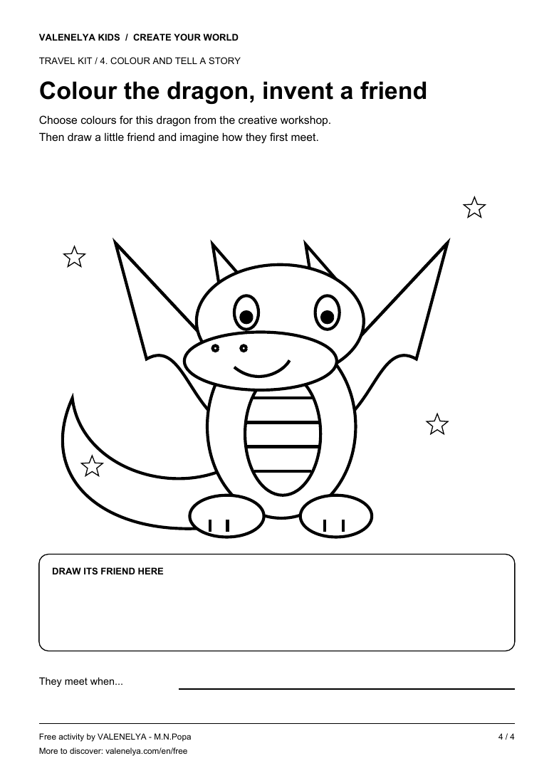 Colour a dragon and draw a friend: an English activity page